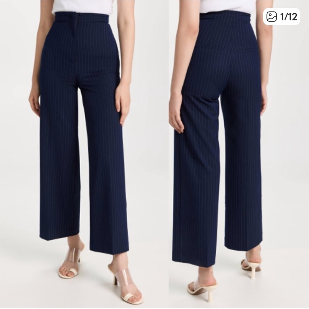 Bardot Pinstripe Wide Leg Trousers Navy Blue Size 12 EUC